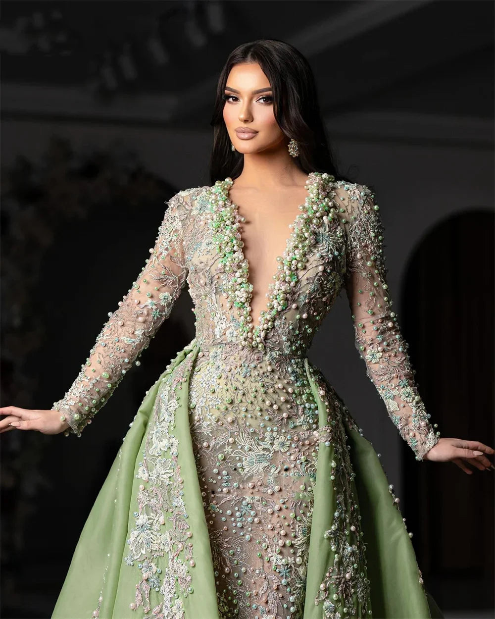 Elegant long sleeves prom dress for women
