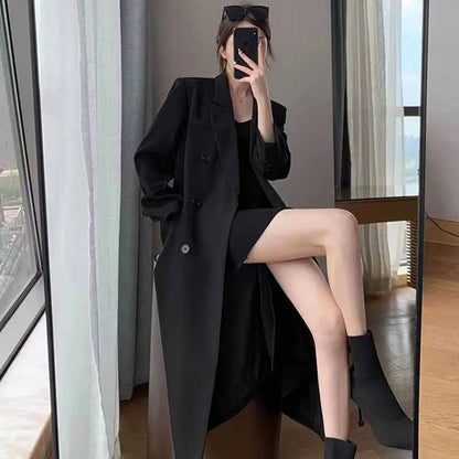 Elegant Double-Breasted Blazer Overcoat in Black Color