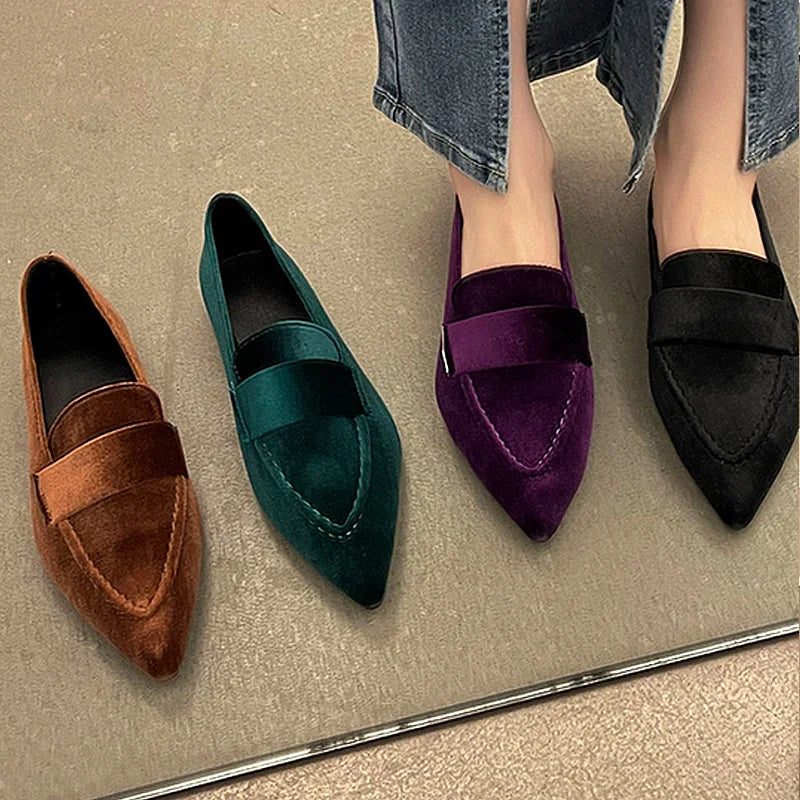 Versatile velvet moccasins for everyday wear.