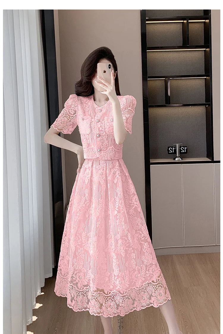 Pearls Embroidery Lace Two Piece Sets