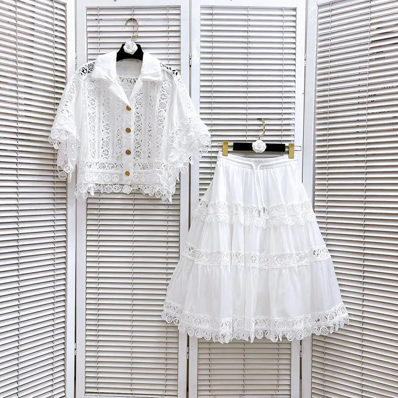 Chic Cotton Hollow Out 2-Piece Top and Skirt