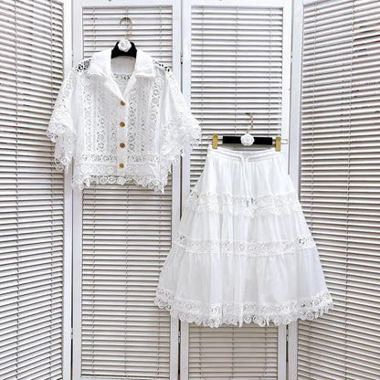 Chic Cotton Hollow Out 2-Piece Top and Skirt
