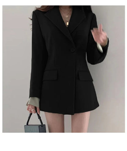 Classic office blazer coat for women with subtle checkered patterns