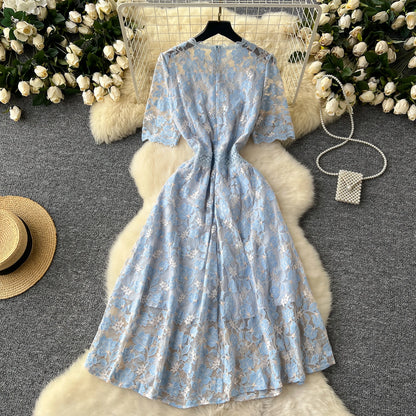 French Vintage Short Sleeve Lace Dress - Sold Out