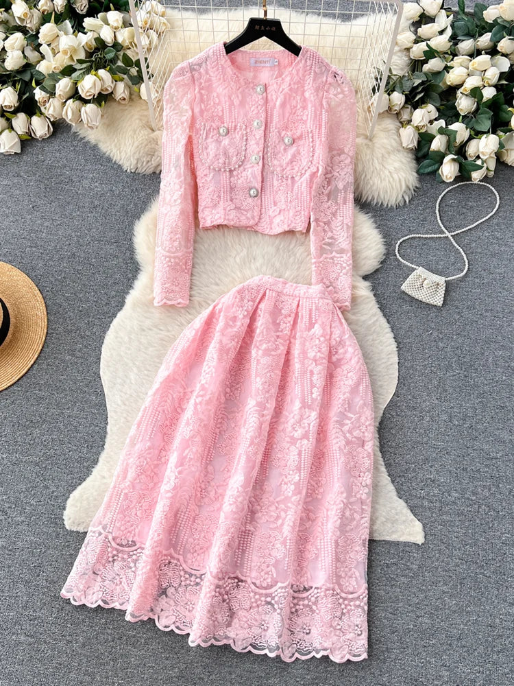 Summer Korean Two-Piece Lace Set