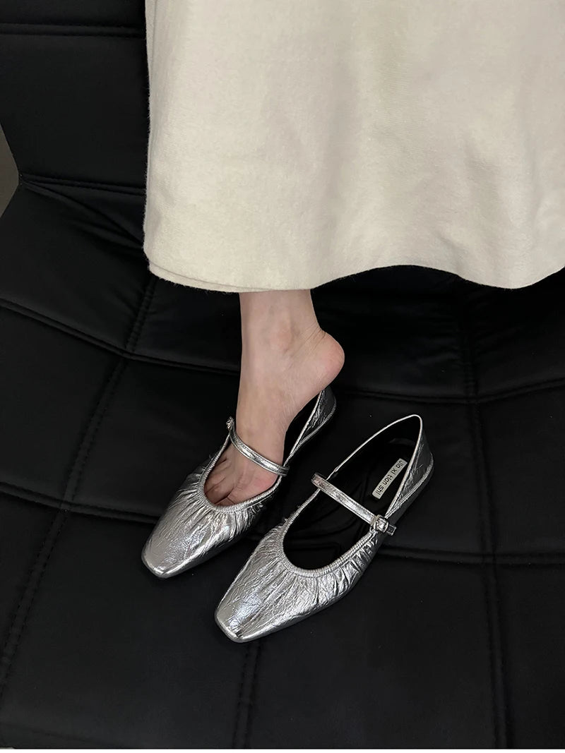 Silver Mary Jane Comfort Shoes