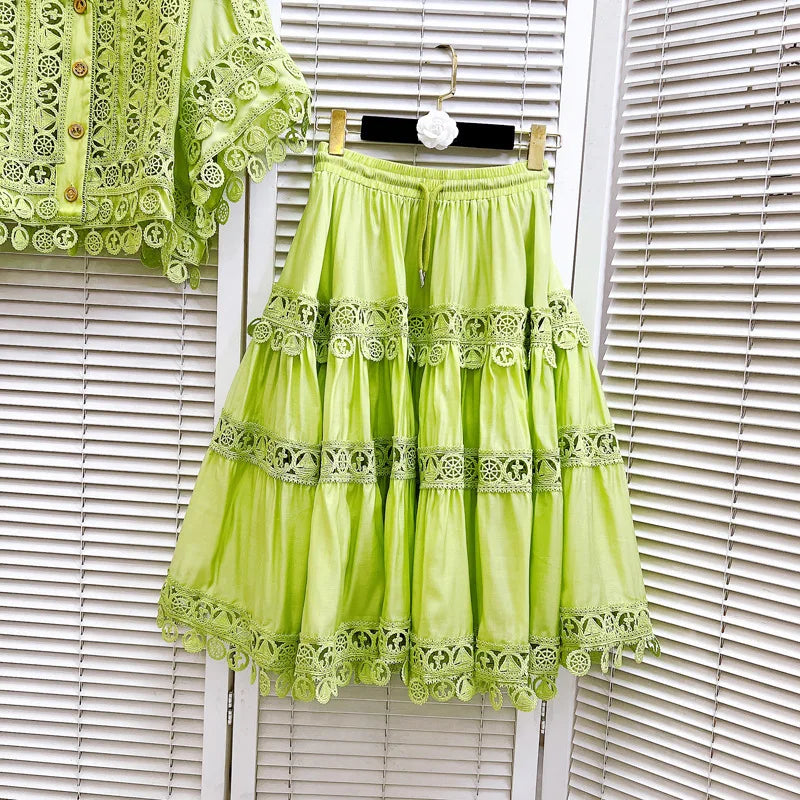 Chic Cotton Hollow Out 2-Piece Top and Skirt