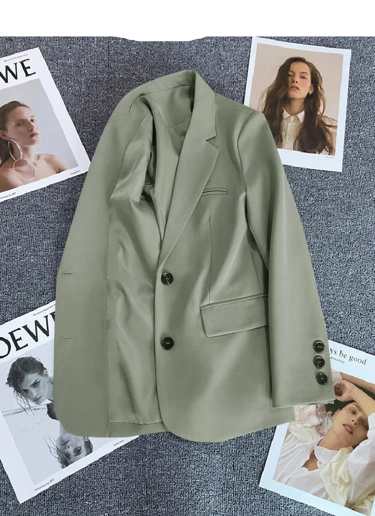 Women's Blazer Coat with Single Button Closure Detail