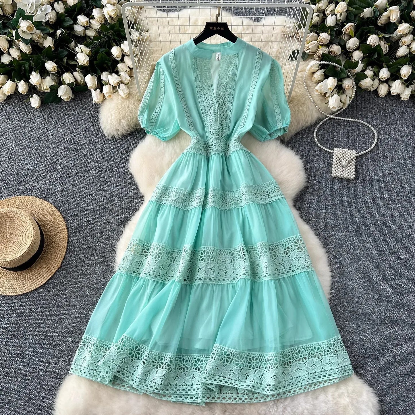 French Elegant Lace Embroidery Dress