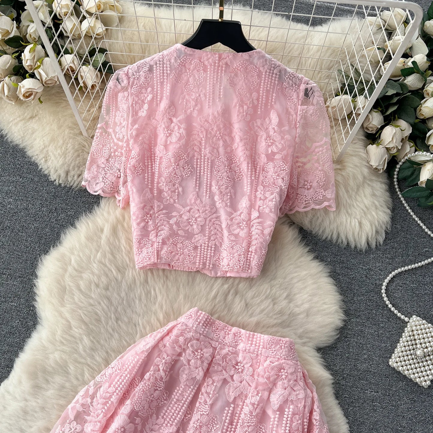 Summer Korean Two-Piece Lace Set