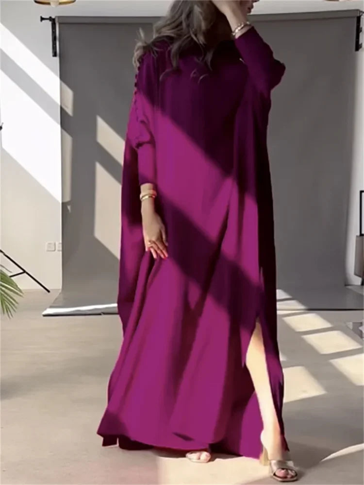 Woman wearing New Elegant Big Hem Long Dress.
