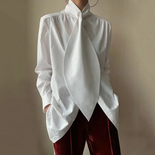 Solid color high neck blouse
