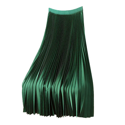 Close-up of the pleated texture and smooth fabric of the skirt
