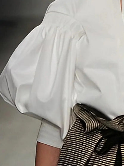 Puff Sleeves Blouses Summer Buttoned Casual Tops