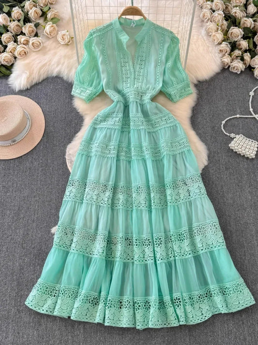 French Elegant Lace Embroidery Dress