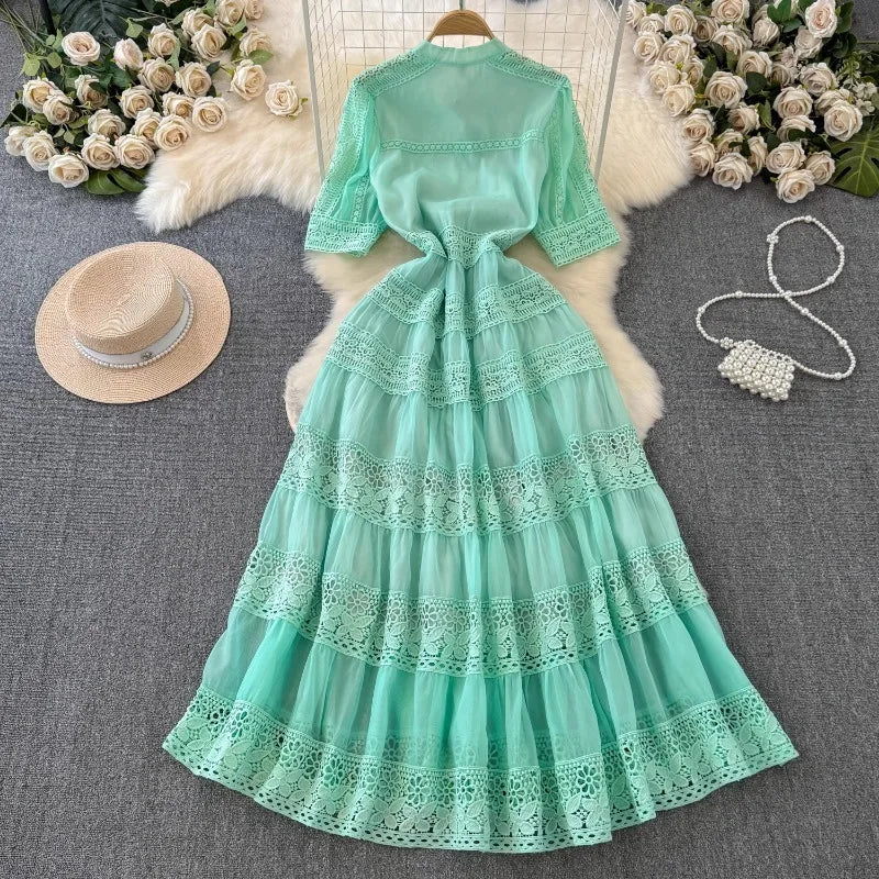 French Elegant Lace Embroidery Dress