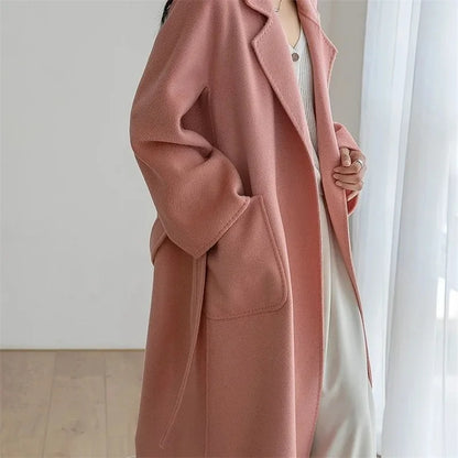 Timeless long coat design for women.