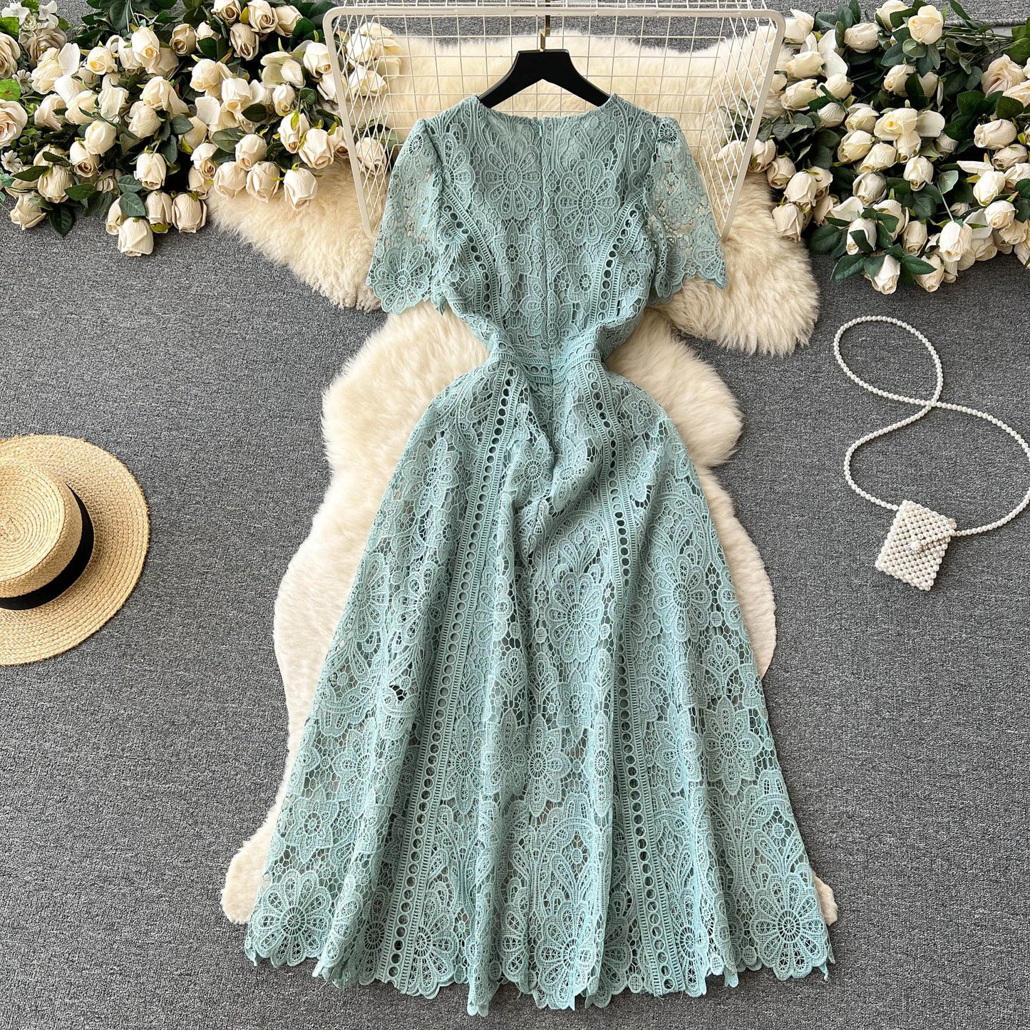 Vintage Lace Hollow-Out A-Line Dress