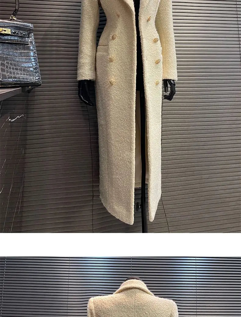 Women's Woolen Coat with Tailored Design and Elegant Suit Collar