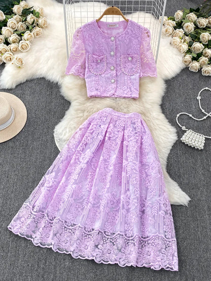 Summer Korean Two-Piece Lace Set