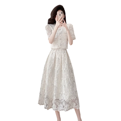 Pearls Embroidery Lace Two Piece Sets