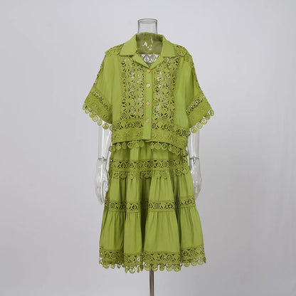 Chic Cotton Hollow Out 2-Piece Top and Skirt