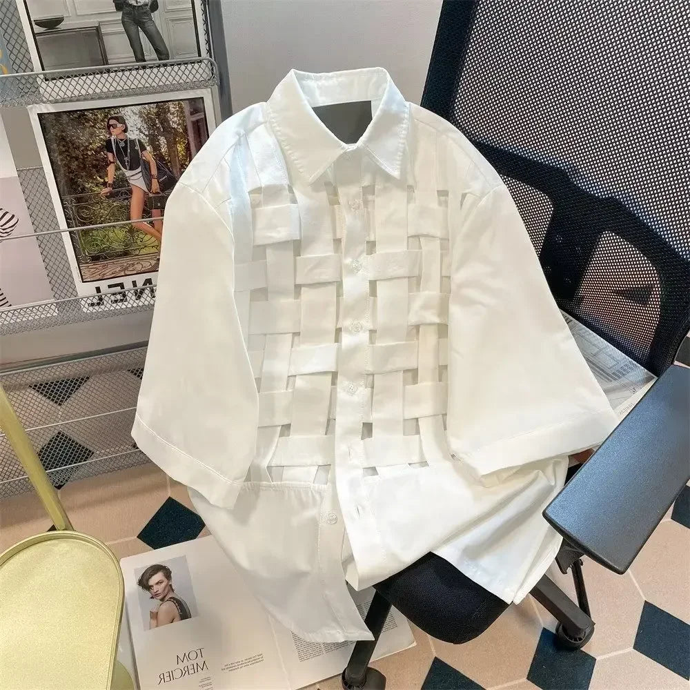 Model showcasing Fashion Business Men Shirt in an office setup