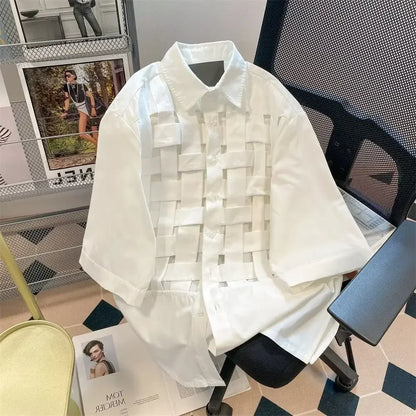 Model showcasing Fashion Business Men Shirt in an office setup