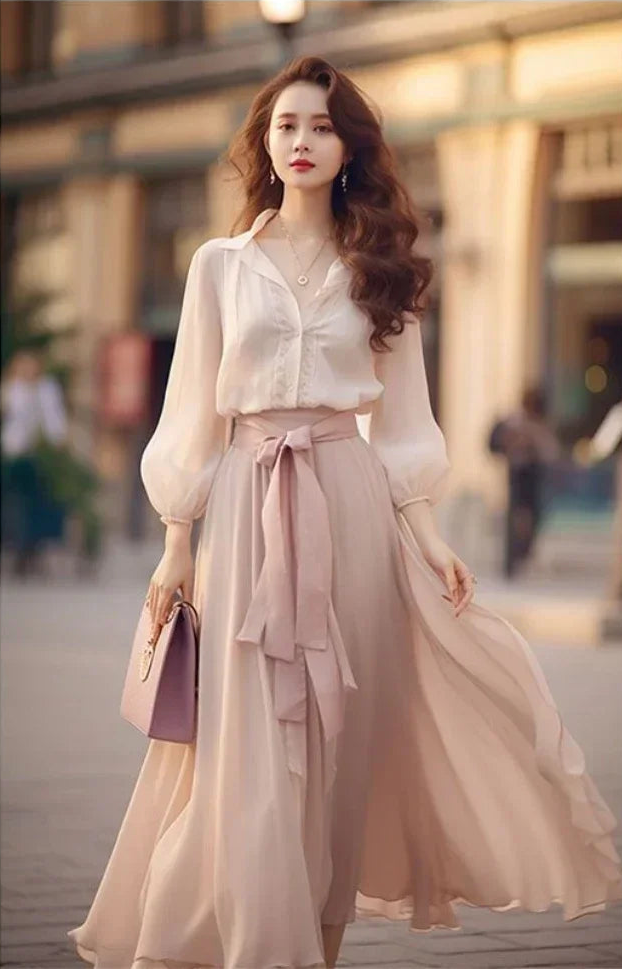 Fashionable long sleeve dress for women with lace-up style.
