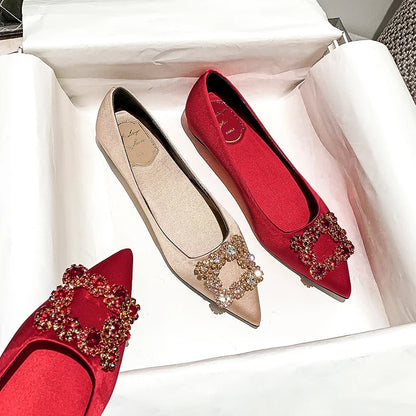 Red large size flat shoes for weddings