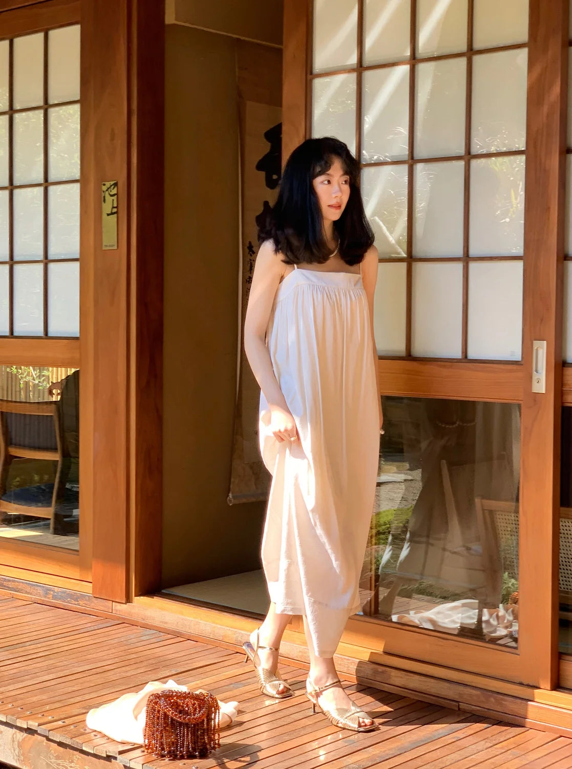 Summer Gold Open Toe Flats with Low Heel