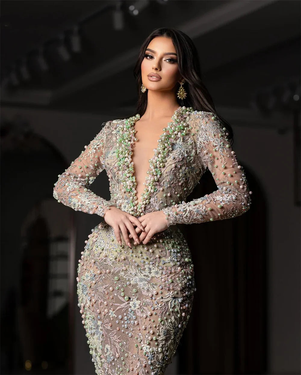 Sophisticated long sleeves prom dress
