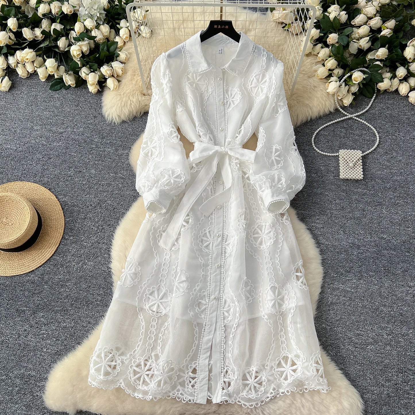 Elegant Embroidery Vintage Lantern Sleeves Dresses