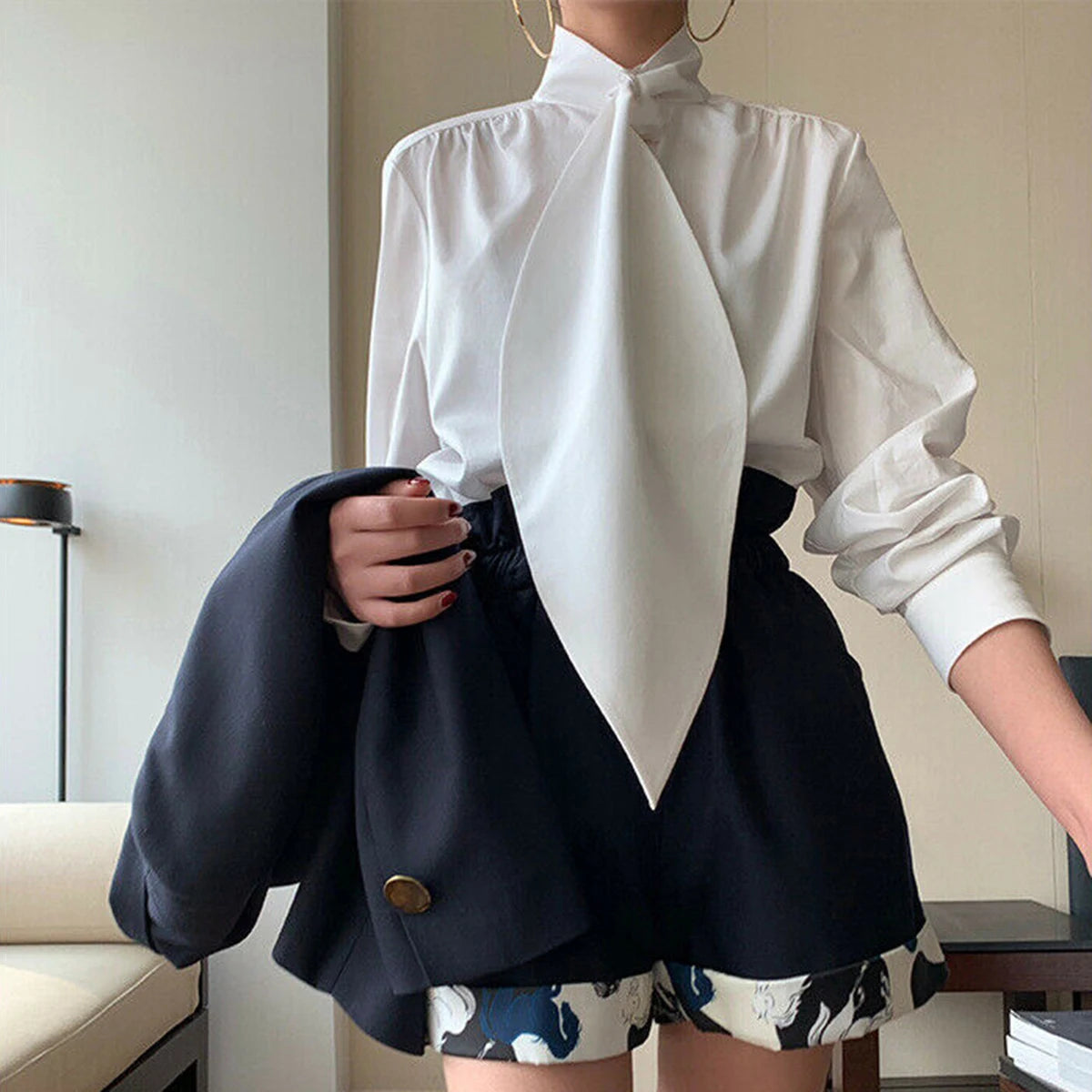 Elegant long sleeve blouse with high neck
