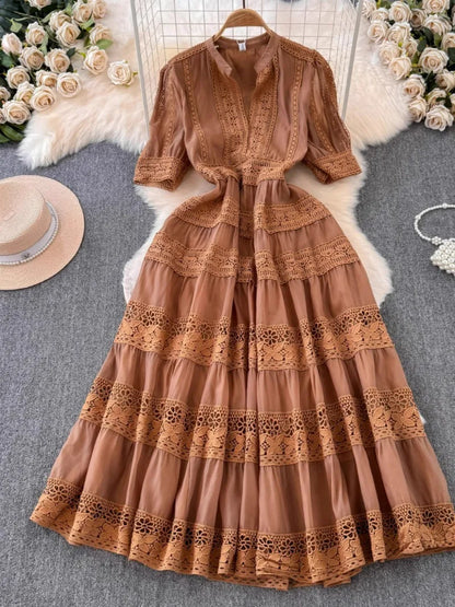 French Elegant Lace Embroidery Dress