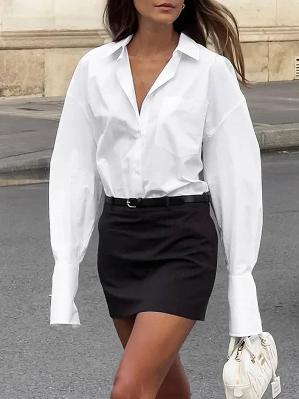 White women’s blouse with a clean and modern silhouette
