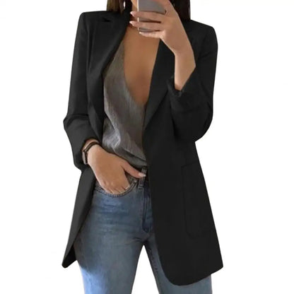 Elegant long sleeve blazer for women, perfect for autumn layering.