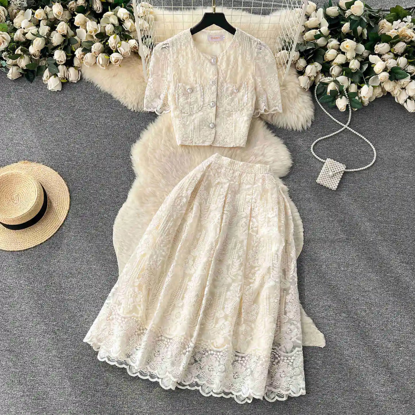 Summer Korean Two-Piece Lace Set