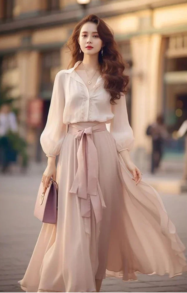 Trendy long sleeve lace-up dress for women.
