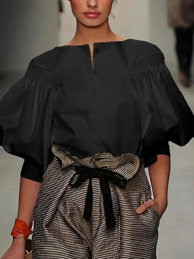 Puff Sleeves Blouses Summer Buttoned Casual Tops