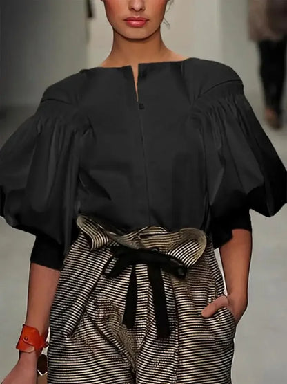 Puff Sleeves Blouses Summer Buttoned Casual Tops