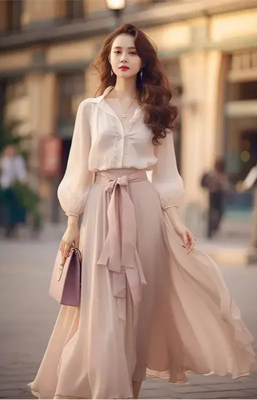 Women's long sleeved dress with fashionable lace-up feature.
