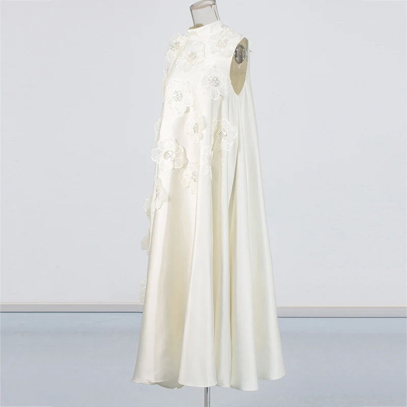 3D Floral Embroidered Flared Sleeveless Designer Dress