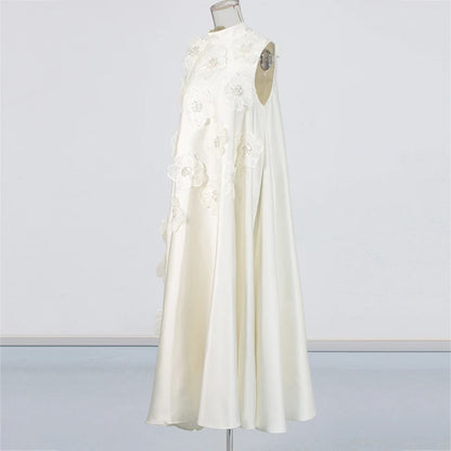 3D Floral Embroidered Flared Sleeveless Designer Dress