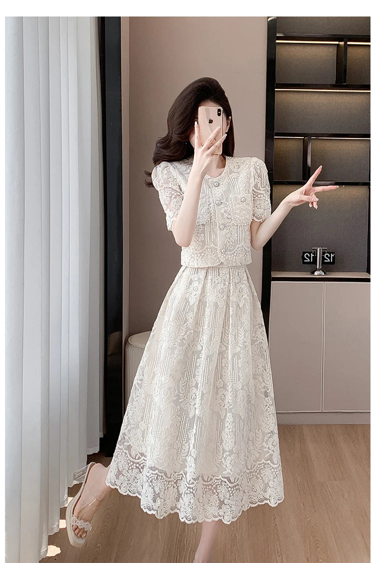 Pearls Embroidery Lace Two Piece Sets