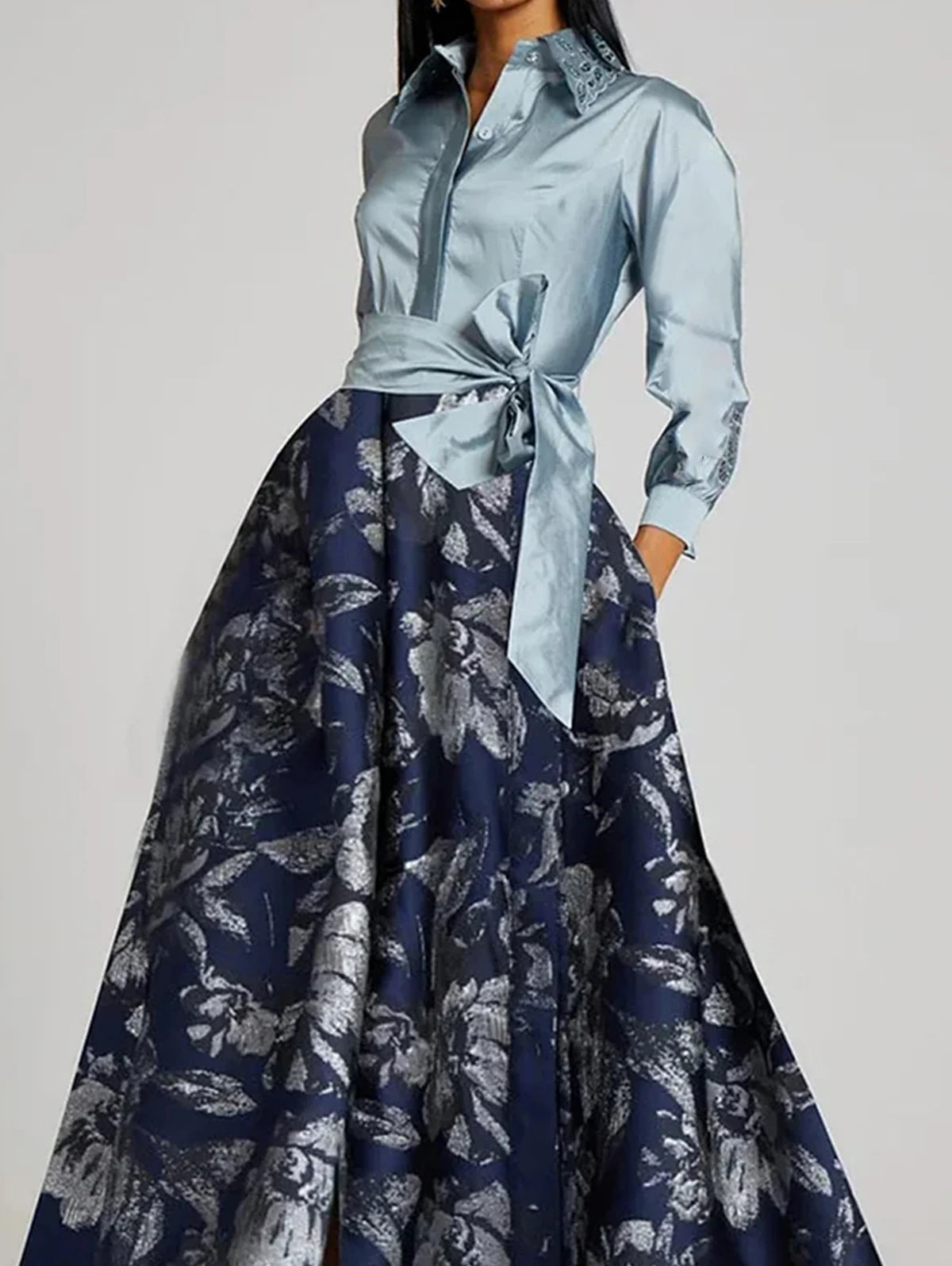 Bowknot long dress with sleeves
