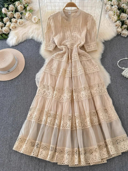 French Elegant Lace Embroidery Dress