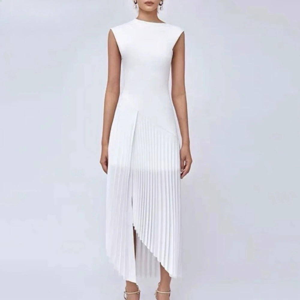 Elegant Diagonal Neck Midi Dresses