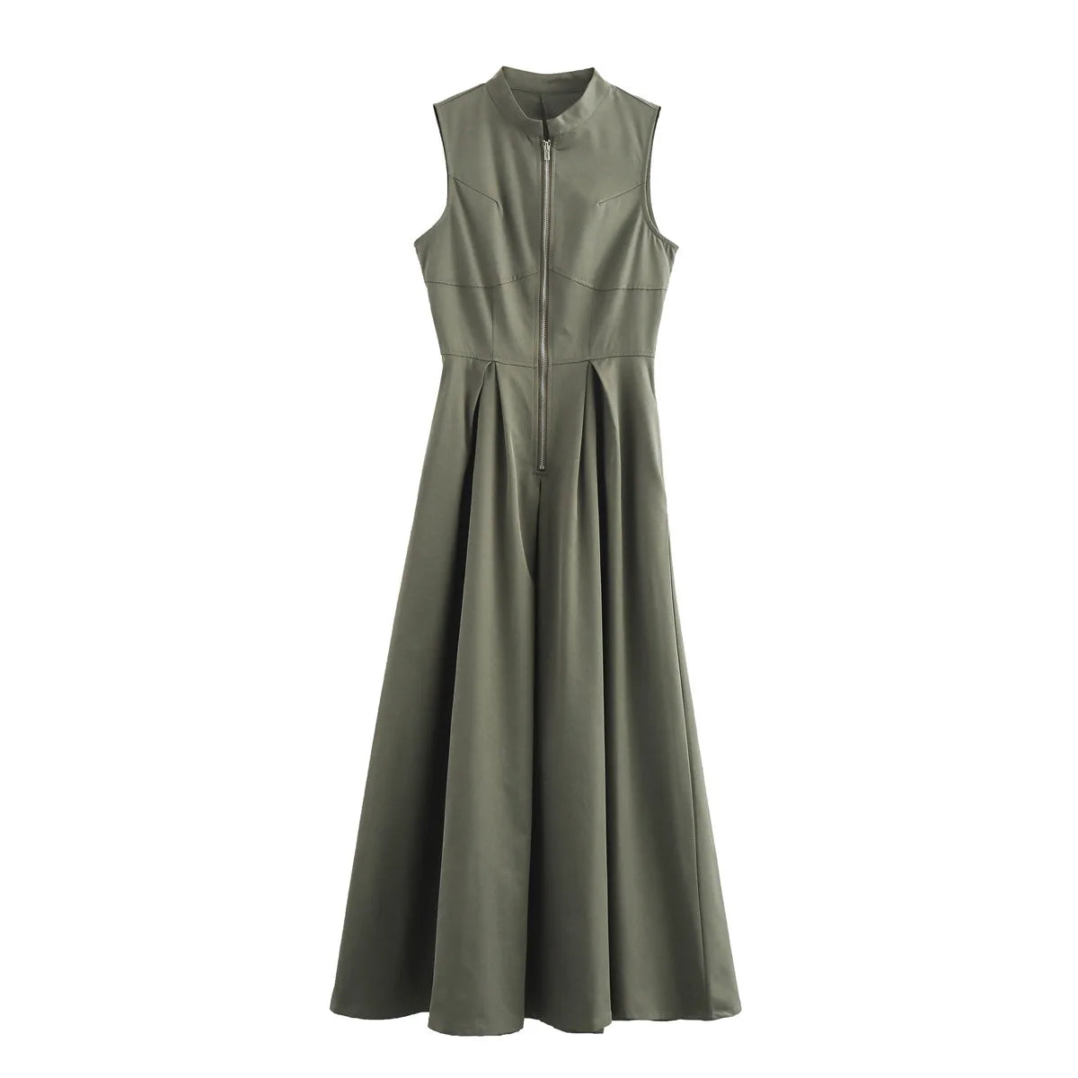 Timeless High Waist Zipper Maxi Dress
