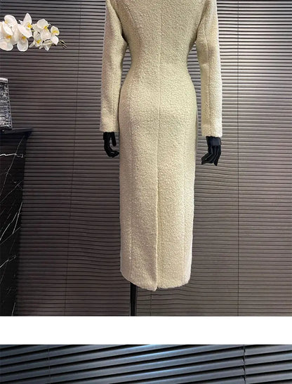 Versatile Suit Collar Woolen Coat in Beige, Perfect for Any Occasion